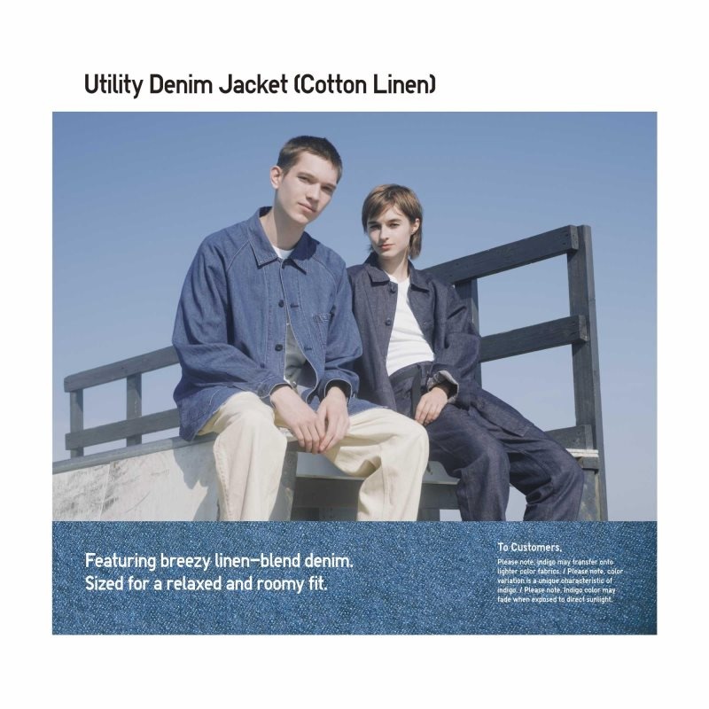 Blue Uniqlo Utility Denim Cotton Linen Men Jackets | 4918484