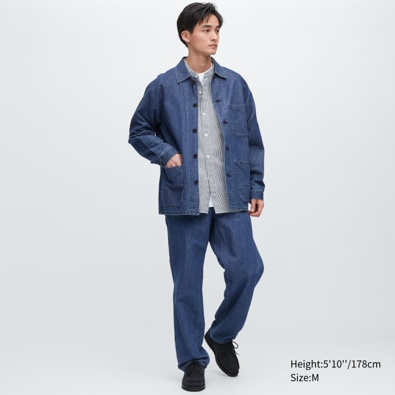 Blue Uniqlo Utility Denim Cotton Linen Men Jackets | 4918484