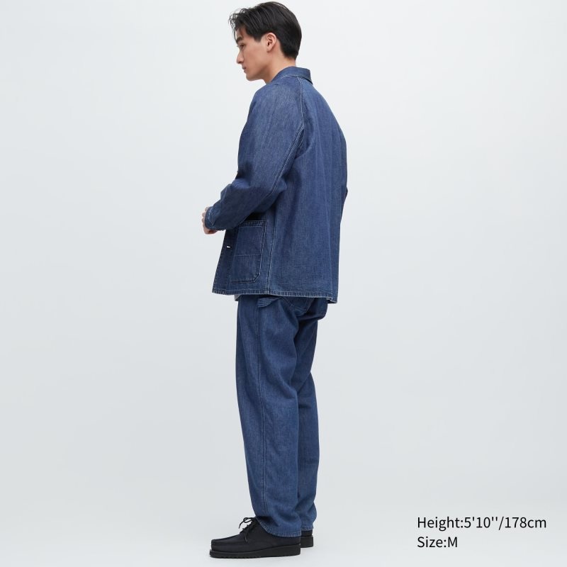 Blue Uniqlo Utility Denim Cotton Linen Men Jackets | 4918484