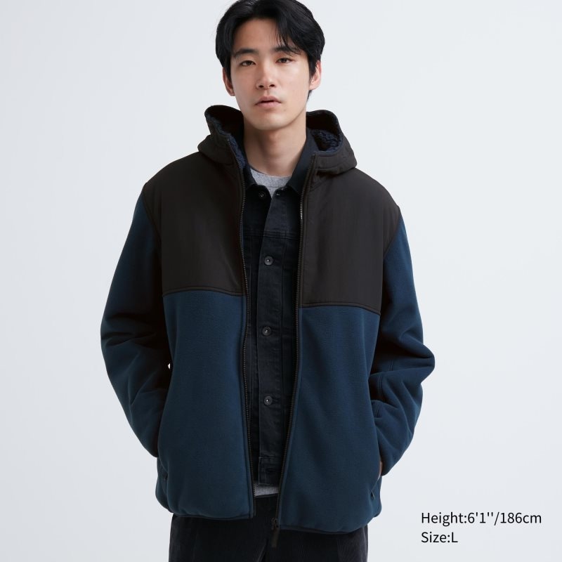 Blue Uniqlo Windproof Outer Fleece Full-zip Men Hoodie | 5037688