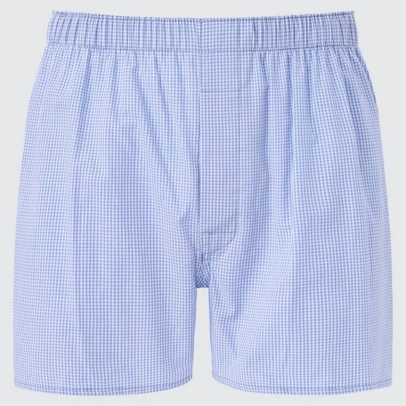 Blue Uniqlo Woven Checked Boxer Men Underwear | 1950912