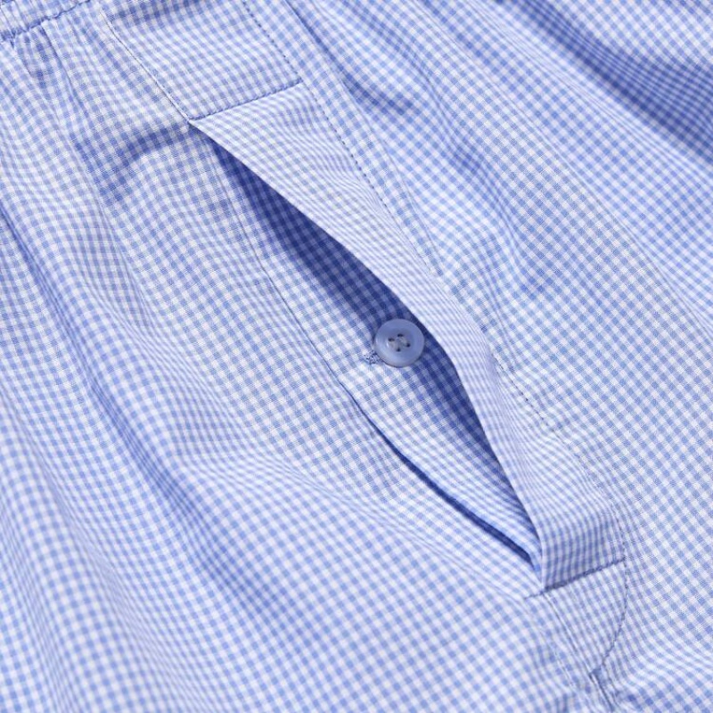 Blue Uniqlo Woven Gingham Checked Boxer Men Underwear | 3546442