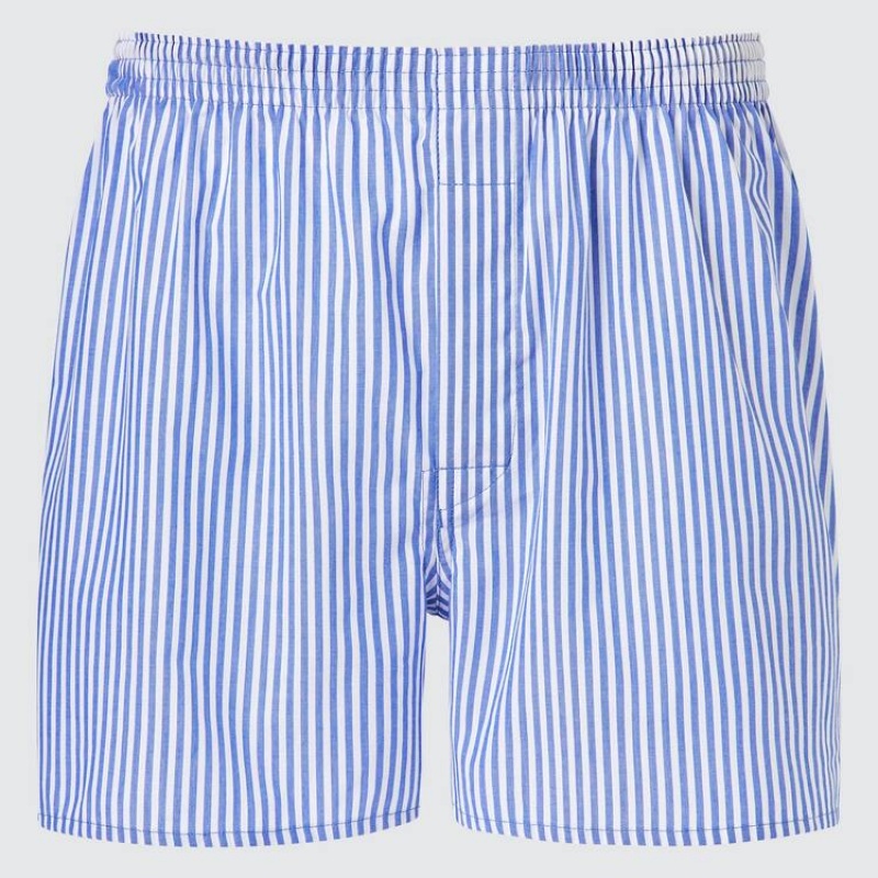 Blue Uniqlo Woven Striped Boxer Men Underwear | 9674126
