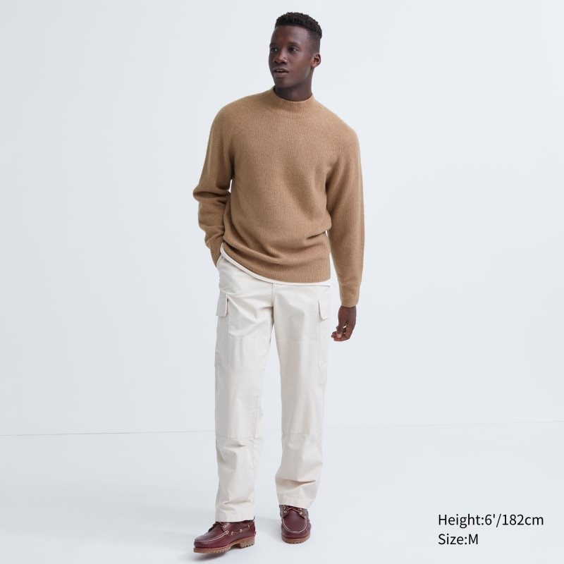 Brown Uniqlo 3d Knit Souffle Yarn Mock Neck Men Sweaters | 6933984