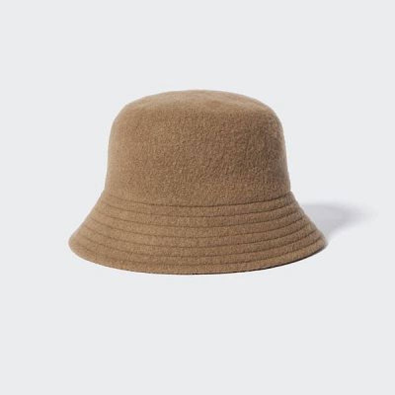 Brown Uniqlo Adjustable Wool Bucket Women Hats | 1202842