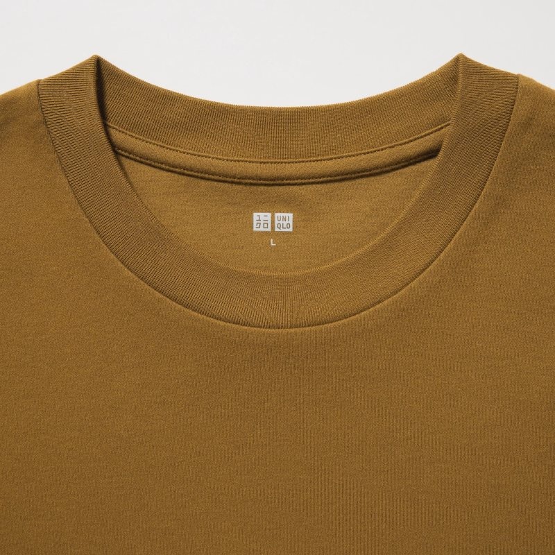 Brown Uniqlo Brushed Cotton Crew Neck Long-sleeve Men T Shirts | 7341241