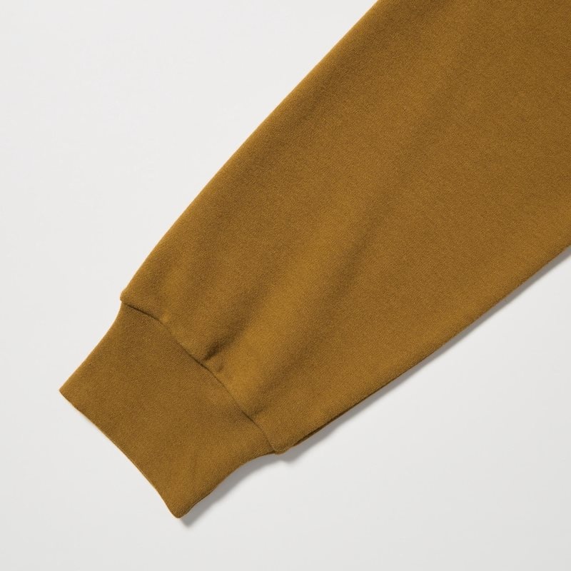 Brown Uniqlo Brushed Cotton Crew Neck Long-sleeve Men T Shirts | 7341241