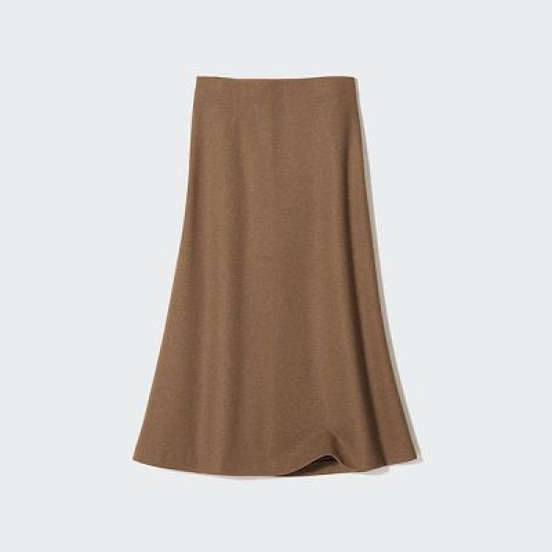 Brown Uniqlo Brushed Jersey Flared Women Skirts | 9693216