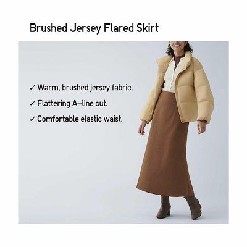 Brown Uniqlo Brushed Jersey Flared Women Skirts | 9693216