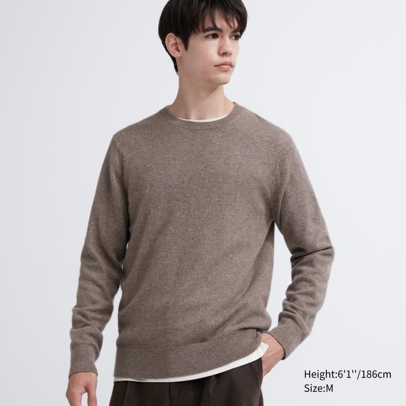 Brown Uniqlo Cashmere Crew Neck Long-sleeve Men Sweaters | 7244952