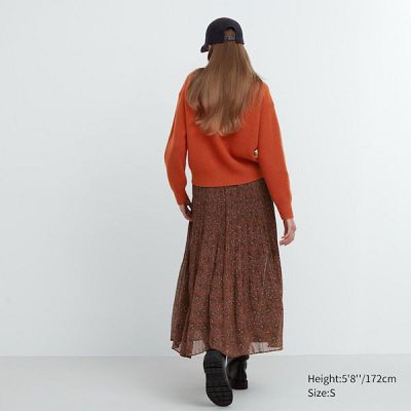 Brown Uniqlo Chiffon Pleated Women Skirts | 5816276