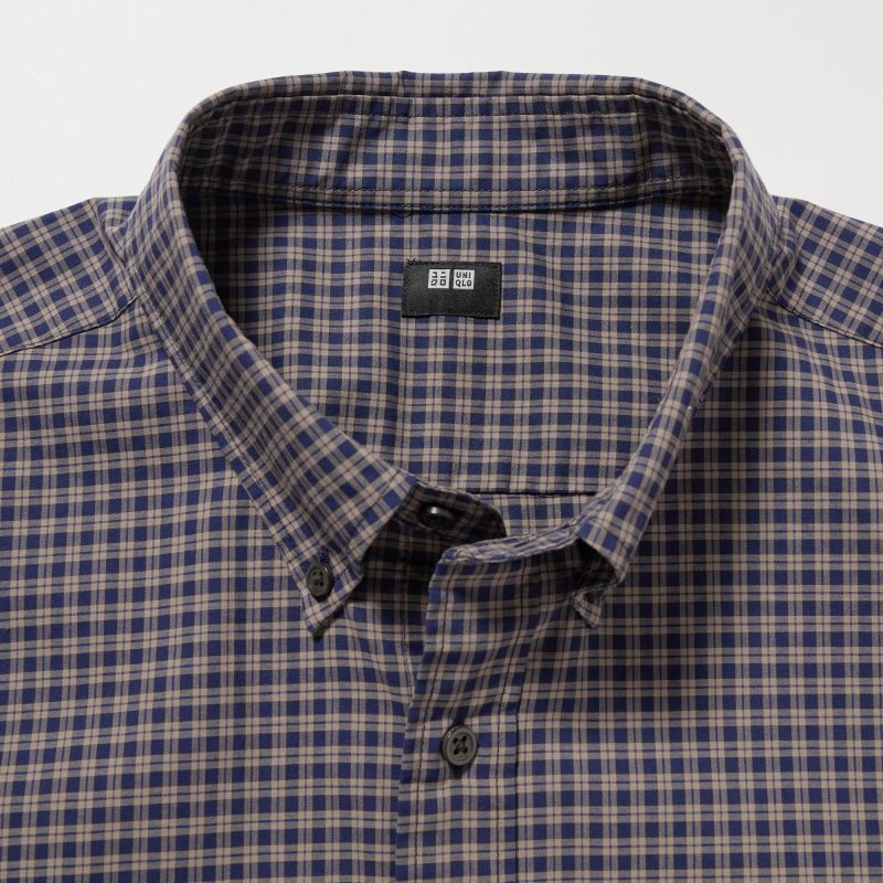 Brown Uniqlo Extra Fine Cotton Broadcloth Checked Long-sleeve Men Shirts | 5946019