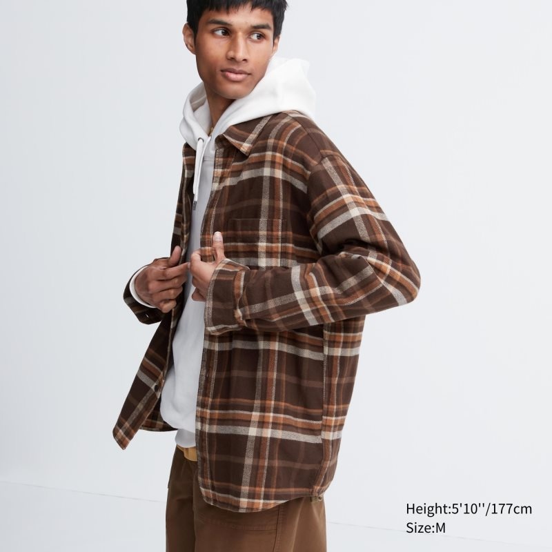 Brown Uniqlo Flannel Checked Long-sleeve Men Shirts | 613041