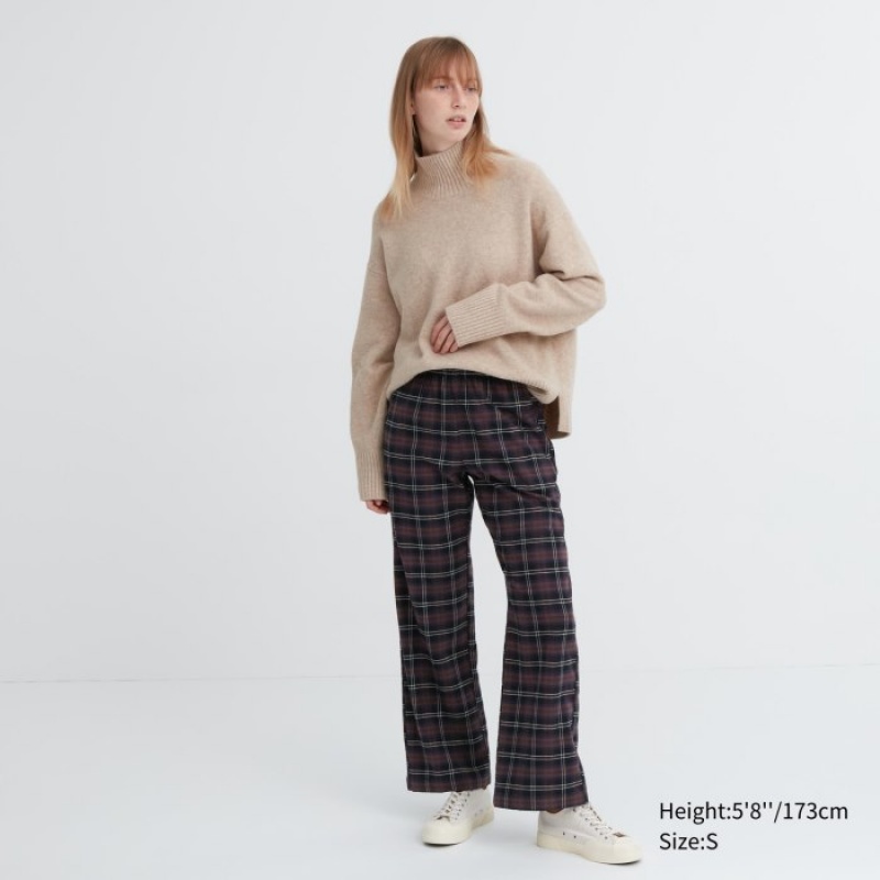 Brown Uniqlo Flannel Checked Women Pants | 6919645