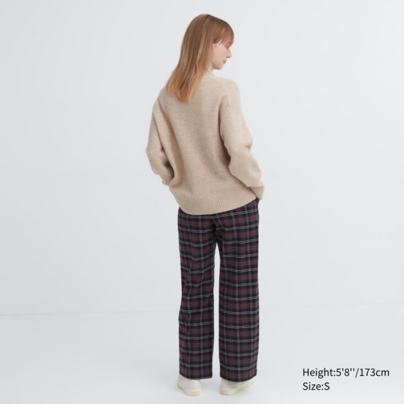 Brown Uniqlo Flannel Checked Women Pants | 6919645