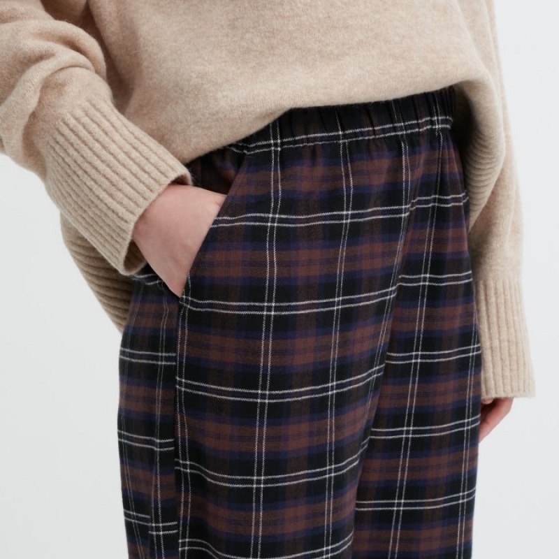 Brown Uniqlo Flannel Checked Women Pants | 6919645