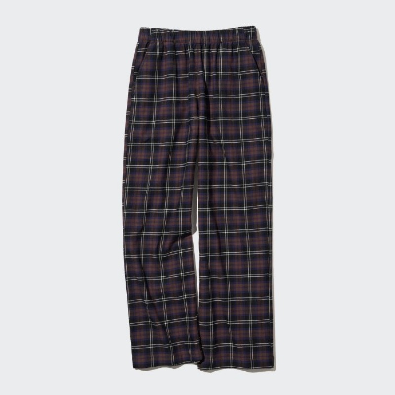 Brown Uniqlo Flannel Checked Women Pants | 6919645