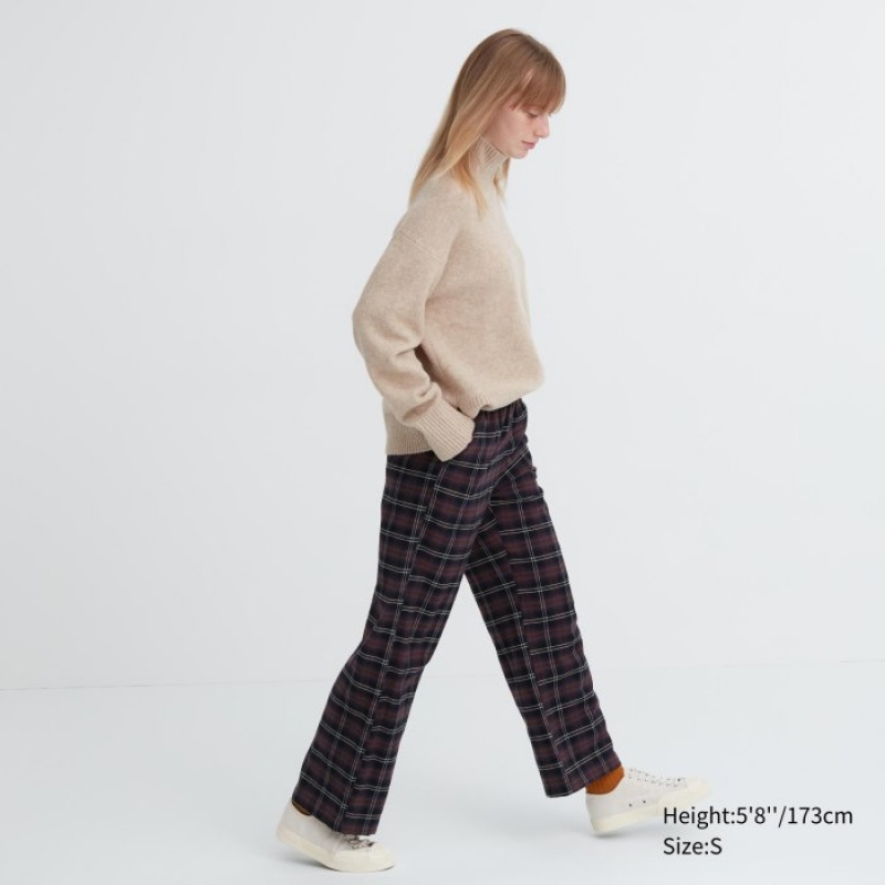 Brown Uniqlo Flannel Checked Women Pants | 6919645