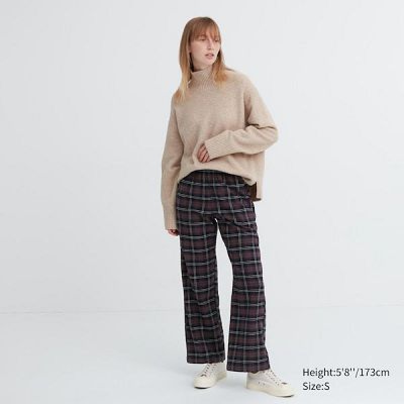 Brown Uniqlo Flannel Checked Women Pants | 766449