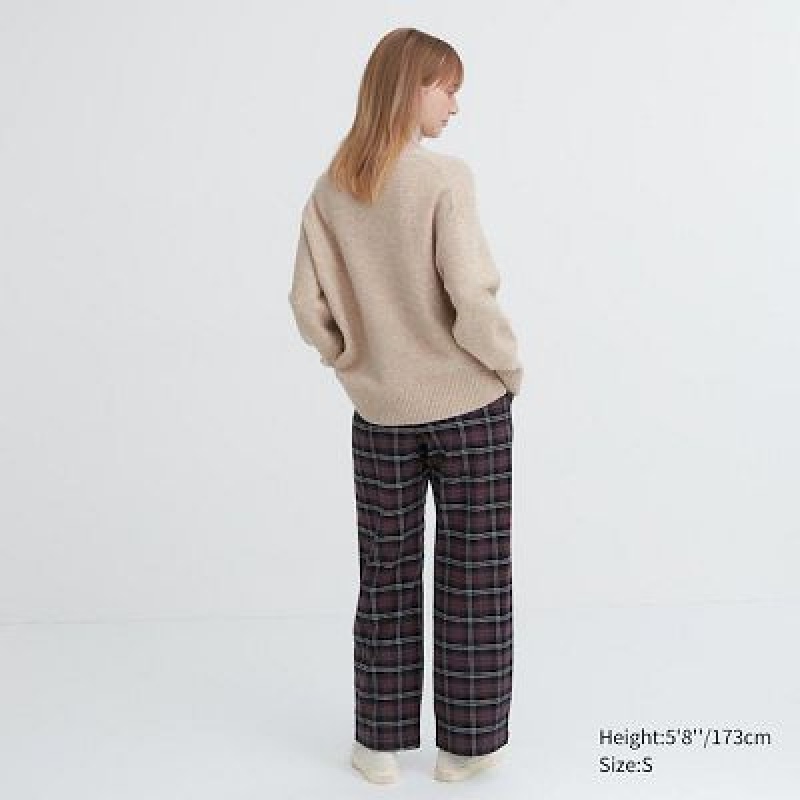 Brown Uniqlo Flannel Checked Women Pants | 766449