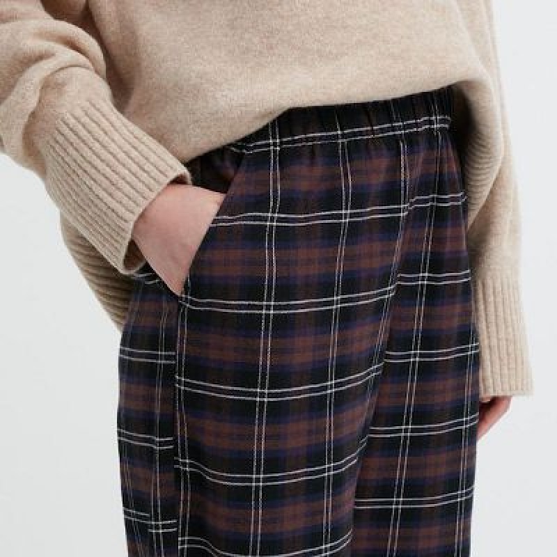 Brown Uniqlo Flannel Checked Women Pants | 766449
