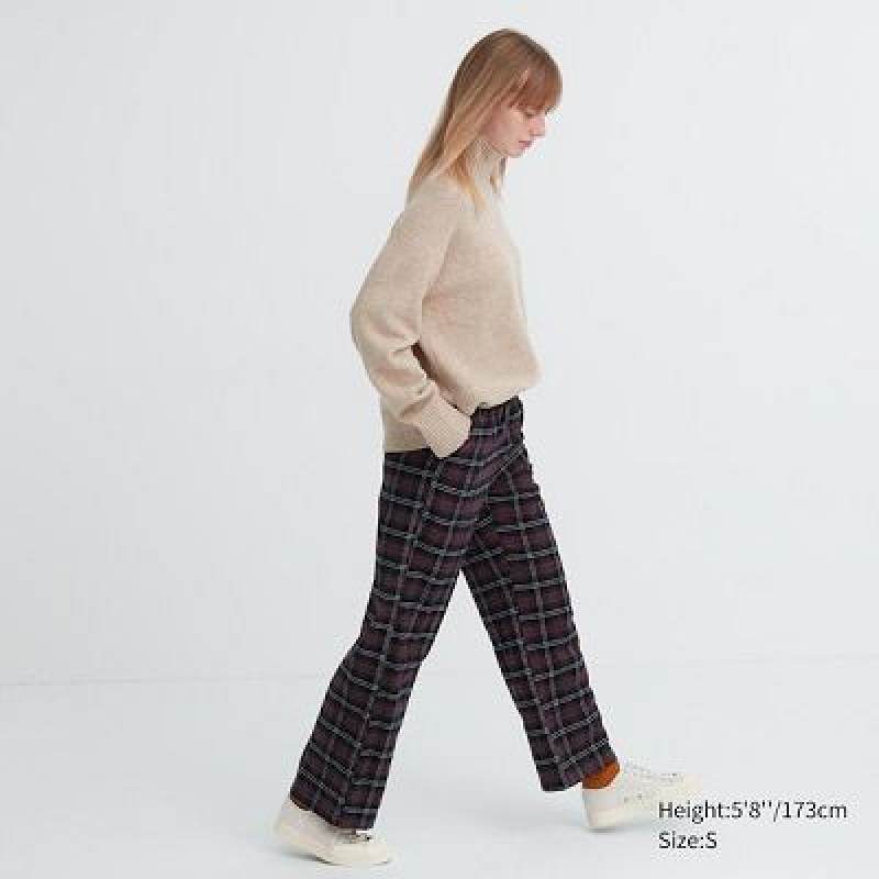 Brown Uniqlo Flannel Checked Women Pants | 766449