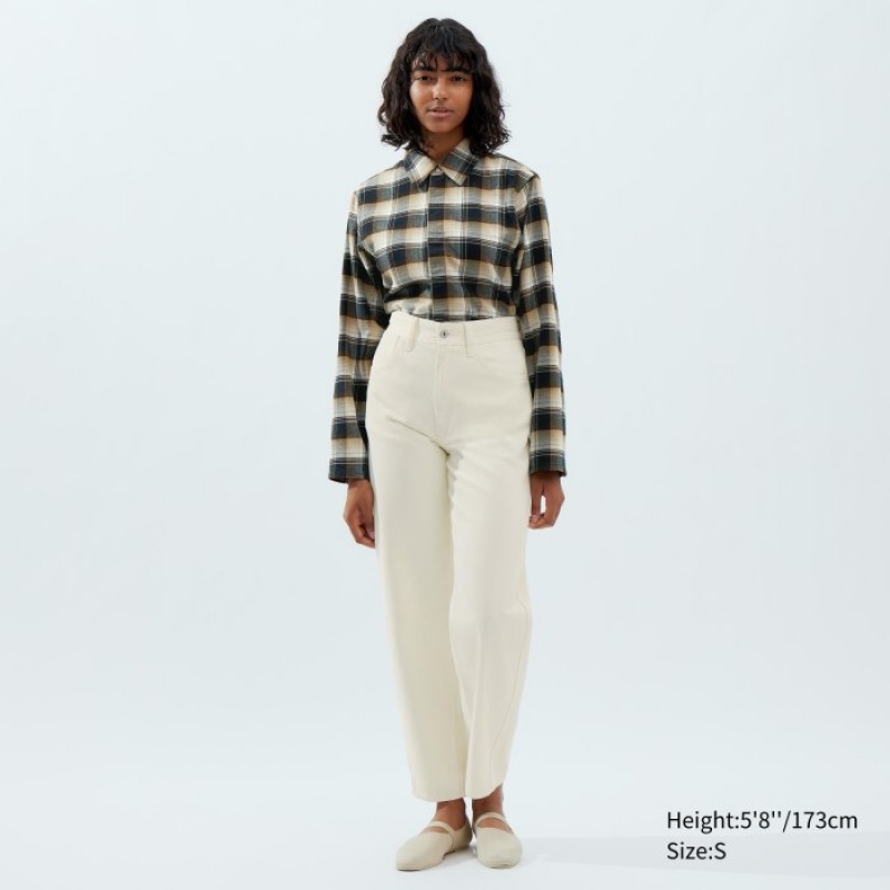Brown Uniqlo Flannel Long-Sleeve Women Shirts | 833091