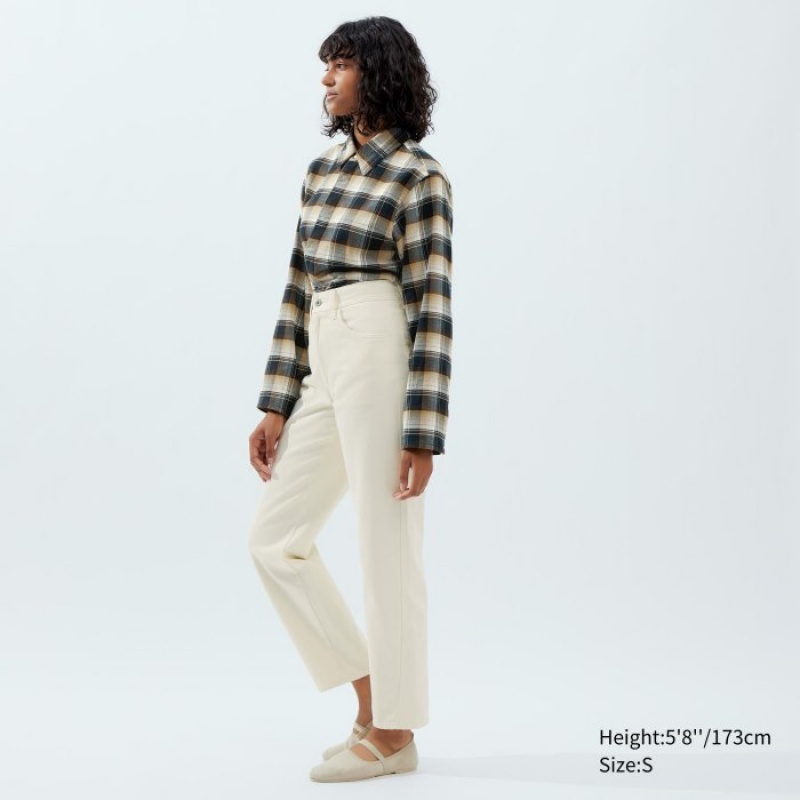 Brown Uniqlo Flannel Long-Sleeve Women Shirts | 833091