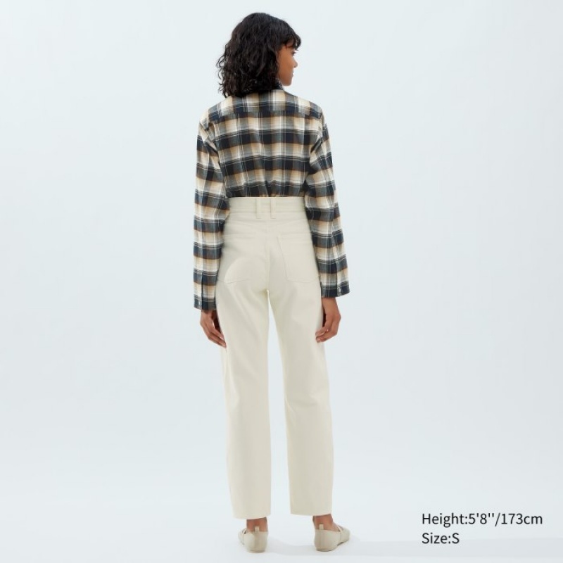 Brown Uniqlo Flannel Long-Sleeve Women Shirts | 833091