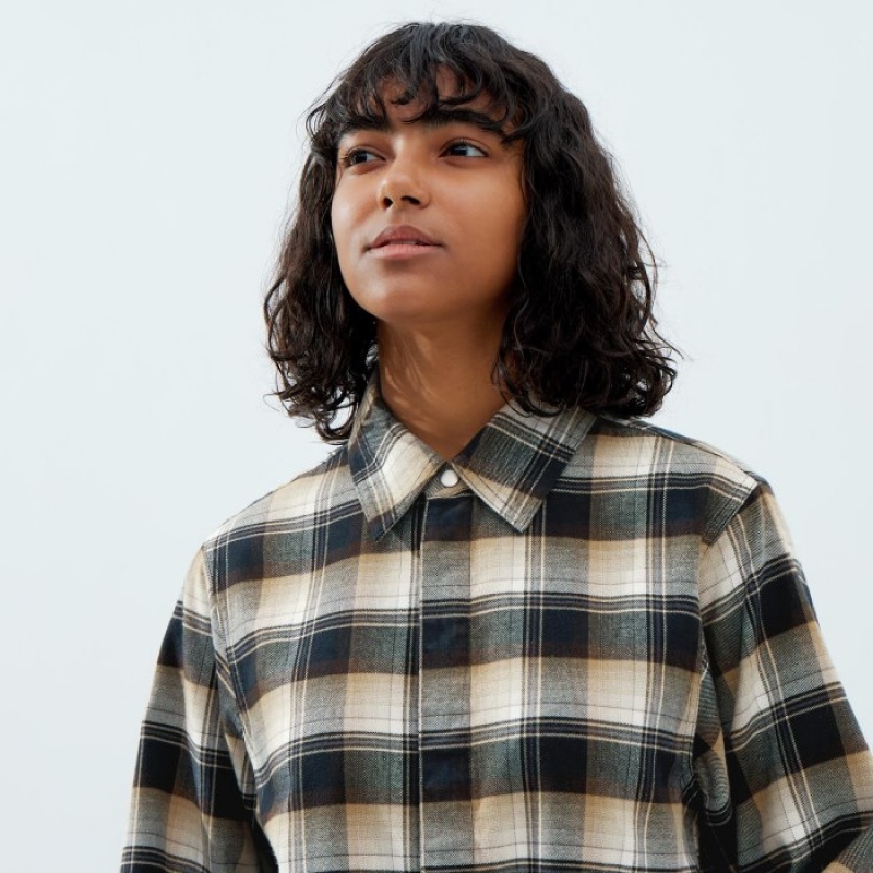 Brown Uniqlo Flannel Long-Sleeve Women Shirts | 833091