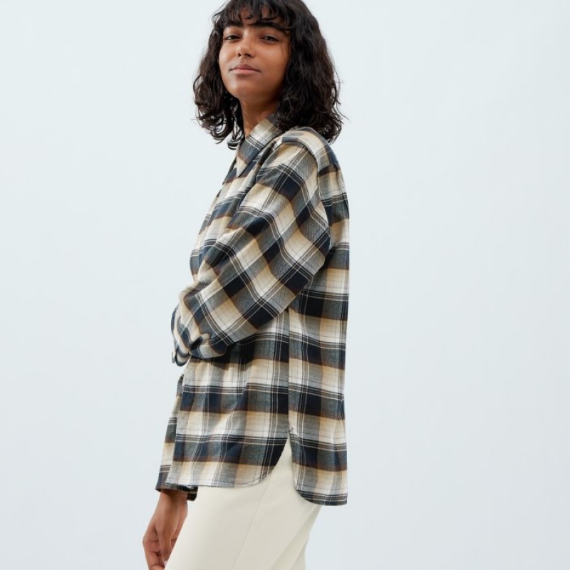 Brown Uniqlo Flannel Long-Sleeve Women Shirts | 833091