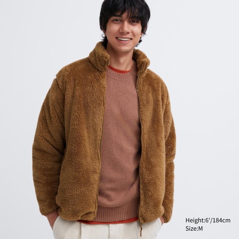 Brown Uniqlo Fluffy Yarn Fleece Full-Zip Men Jackets | 6982578