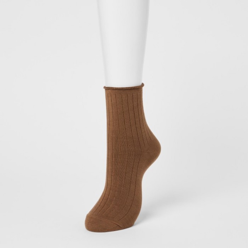Brown Uniqlo HEATTECH Crew Top Roll Women Socks | 9448699