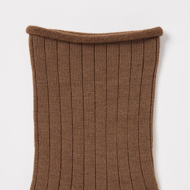 Brown Uniqlo HEATTECH Crew Top Roll Women Socks | 9448699