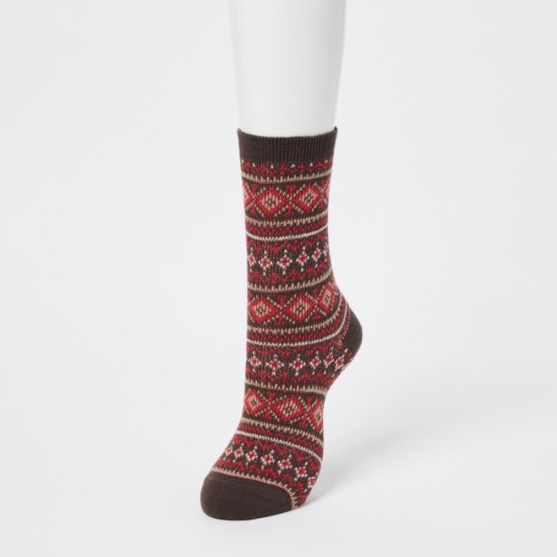 Brown Uniqlo HEATTECH Fair Isle Women Socks | 8949441