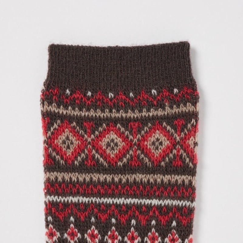 Brown Uniqlo HEATTECH Fair Isle Women Socks | 8949441