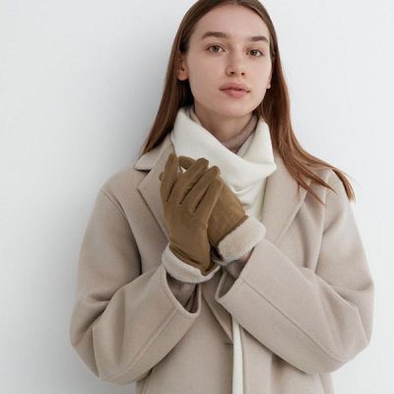 Brown Uniqlo HEATTECH Lining Faux Suede Women Gloves | 9987767