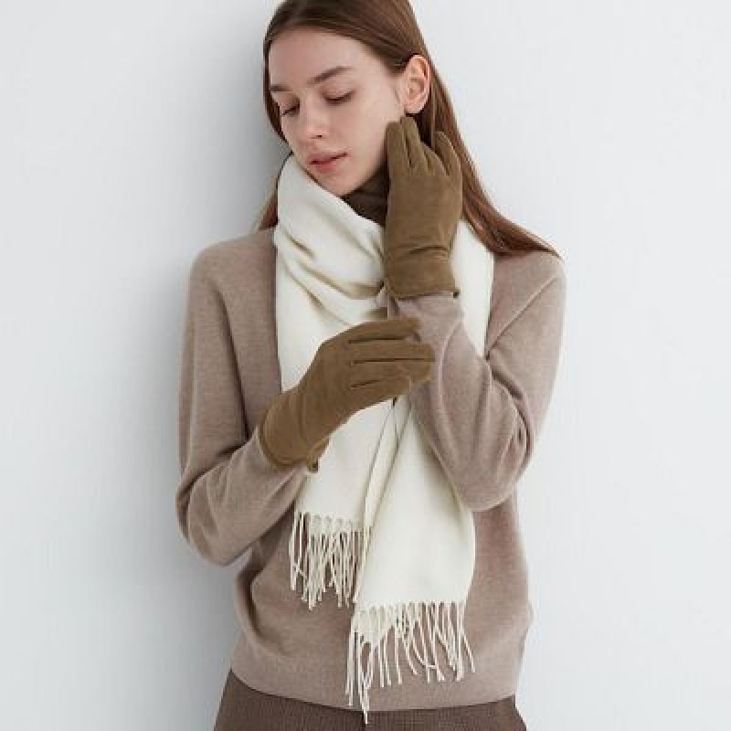 Brown Uniqlo HEATTECH Lining Faux Suede Women Gloves | 9987767