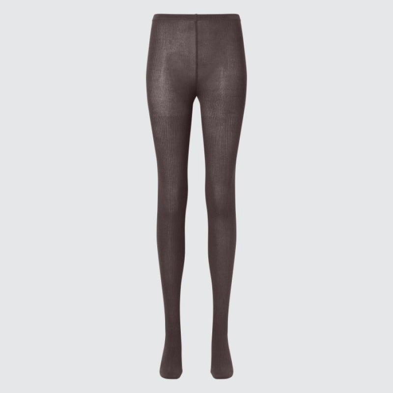 Brown Uniqlo HEATTECH Ribbed Knitted Women Tight | 7211183