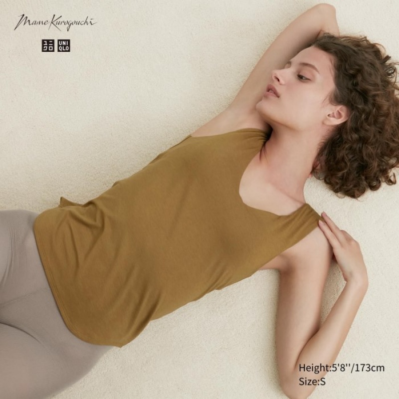 Brown Uniqlo HEATTECH Sleeveless Silk Blend Women Tank Top | 8451700
