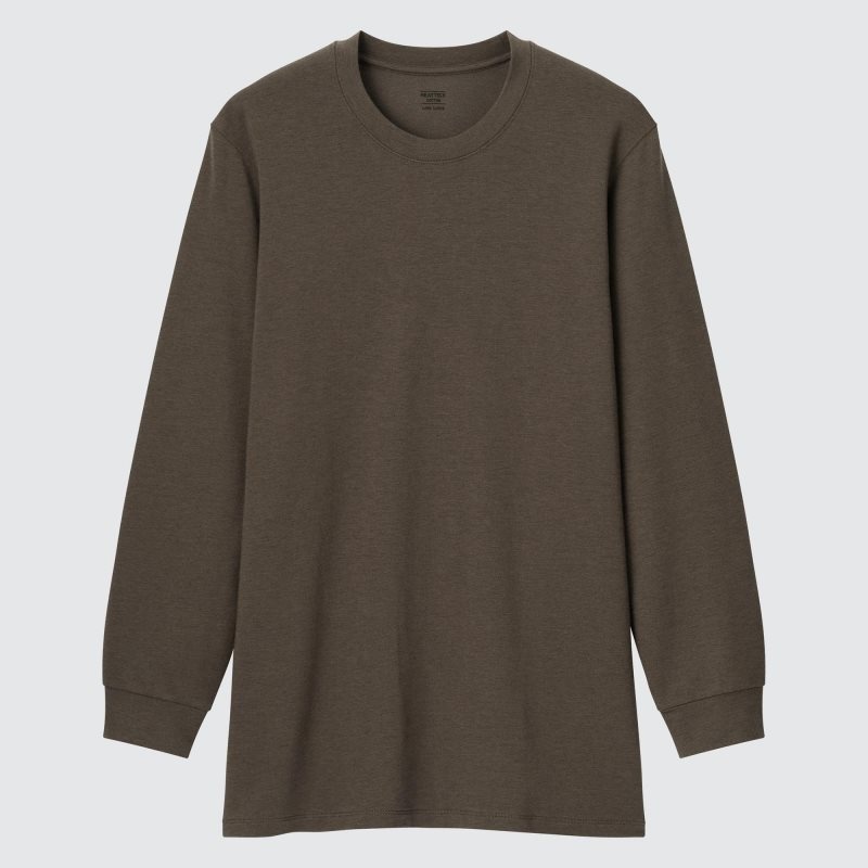 Brown Uniqlo Heattech Extra Warm Cotton Crew Neck Men T Shirts | 8237169