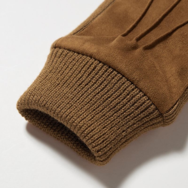 Brown Uniqlo Heattech Lined Faux Suede Men Gloves | 3239380