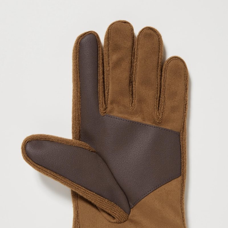 Brown Uniqlo Heattech Lined Faux Suede Men Gloves | 3239380