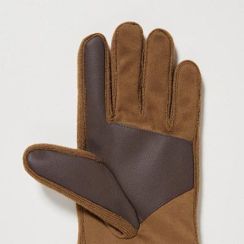 Brown Uniqlo Heattech Lined Faux Suede Women Gloves | 7286631