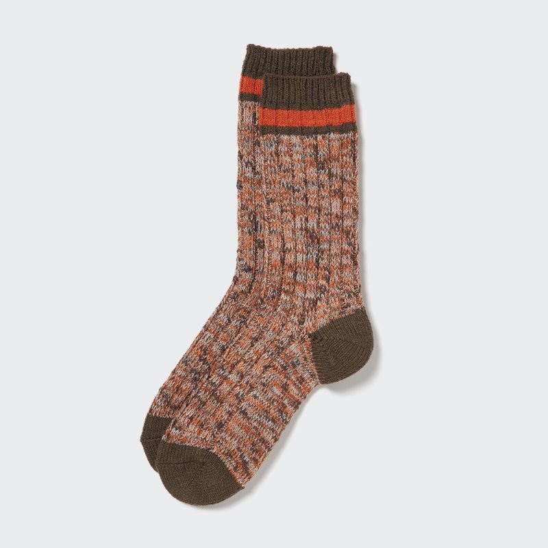Brown Uniqlo Heattech Slub Ribbed Men Socks | 8475039