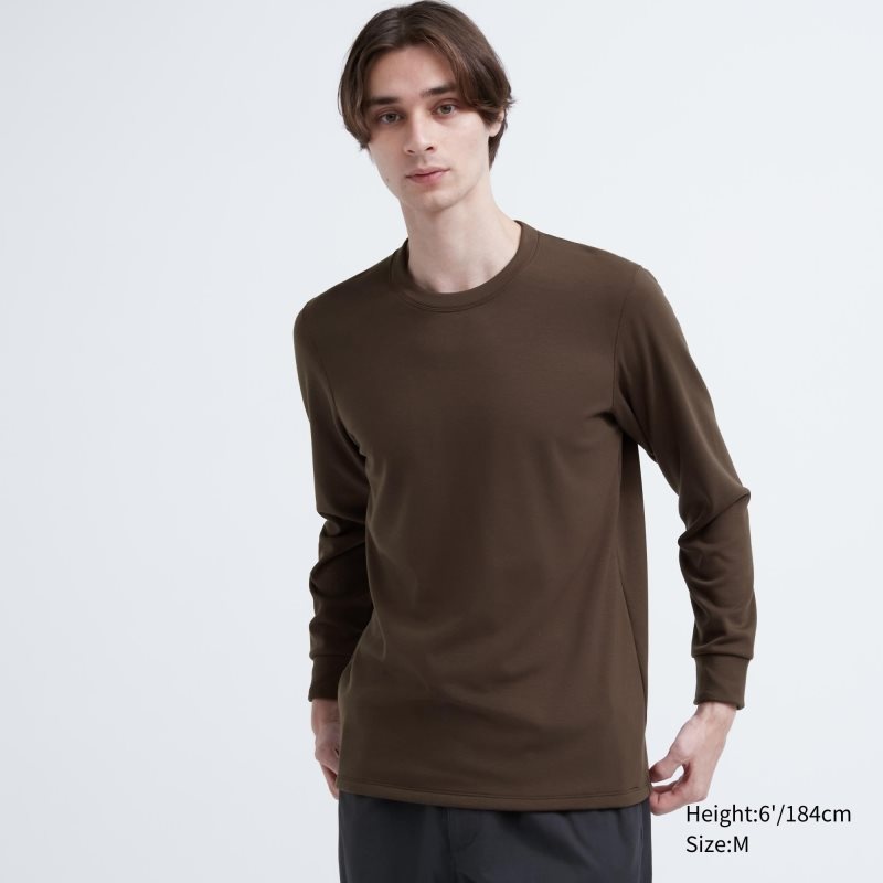 Brown Uniqlo Heattech Ultra Warm Crew Neck Men T Shirts | 7013788