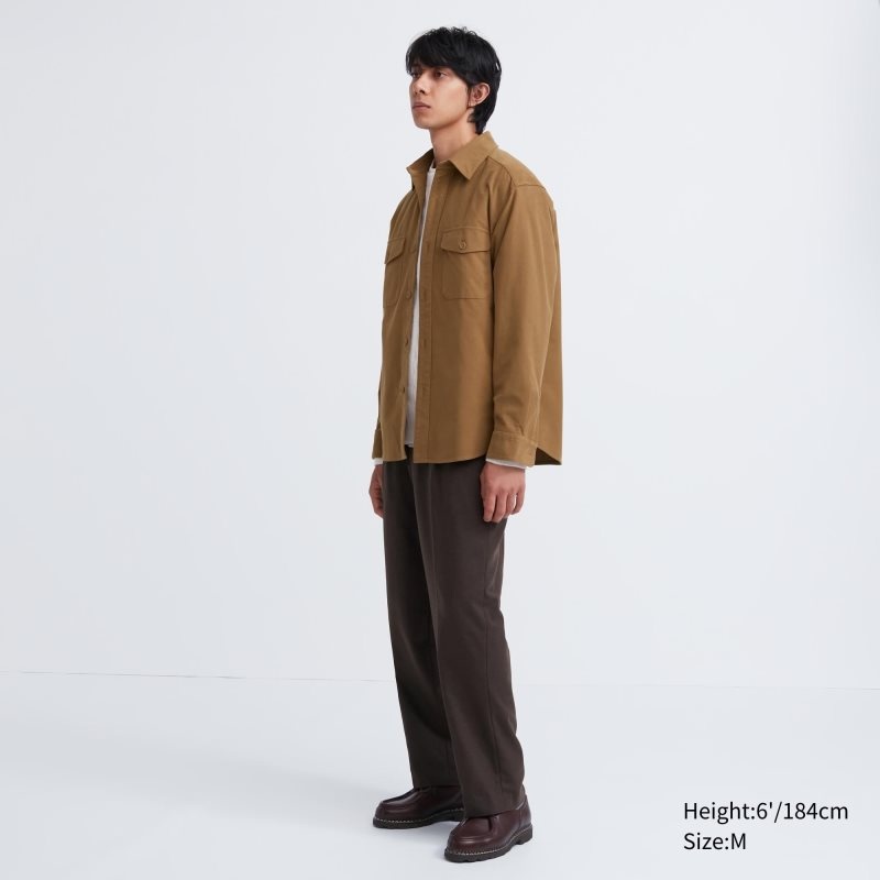 Brown Uniqlo Jersey Utility Long-sleeve Overshirt Men Shirts | 158235