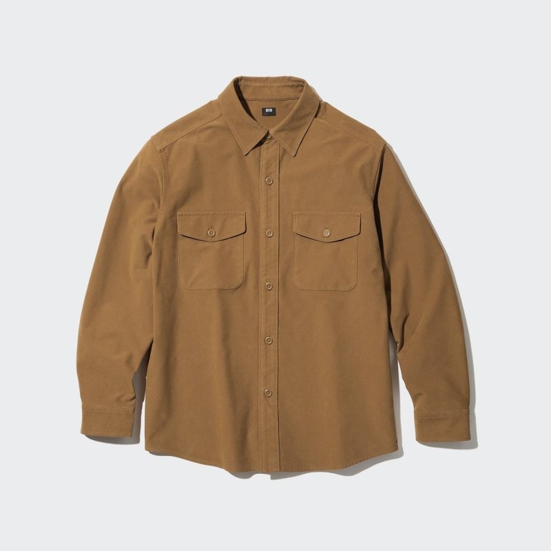 Brown Uniqlo Jersey Utility Long-sleeve Overshirt Men Shirts | 158235
