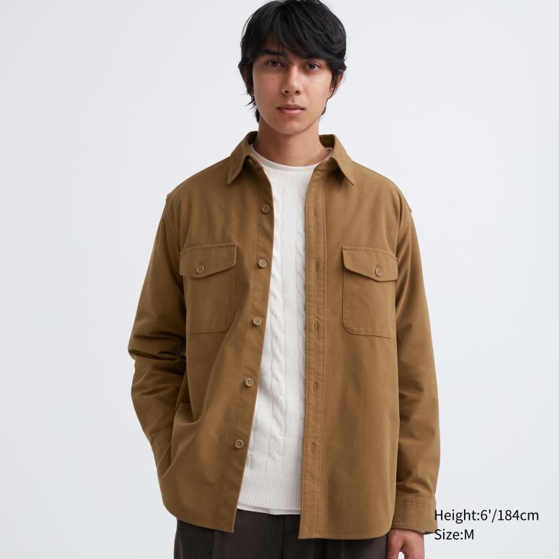 Brown Uniqlo Jersey Utility Long-sleeve Overshirt Men Shirts | 158235