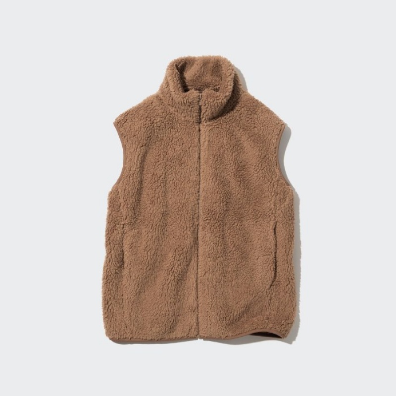Brown Uniqlo Light Pile-Lined Fleece Women Vest | 2463121